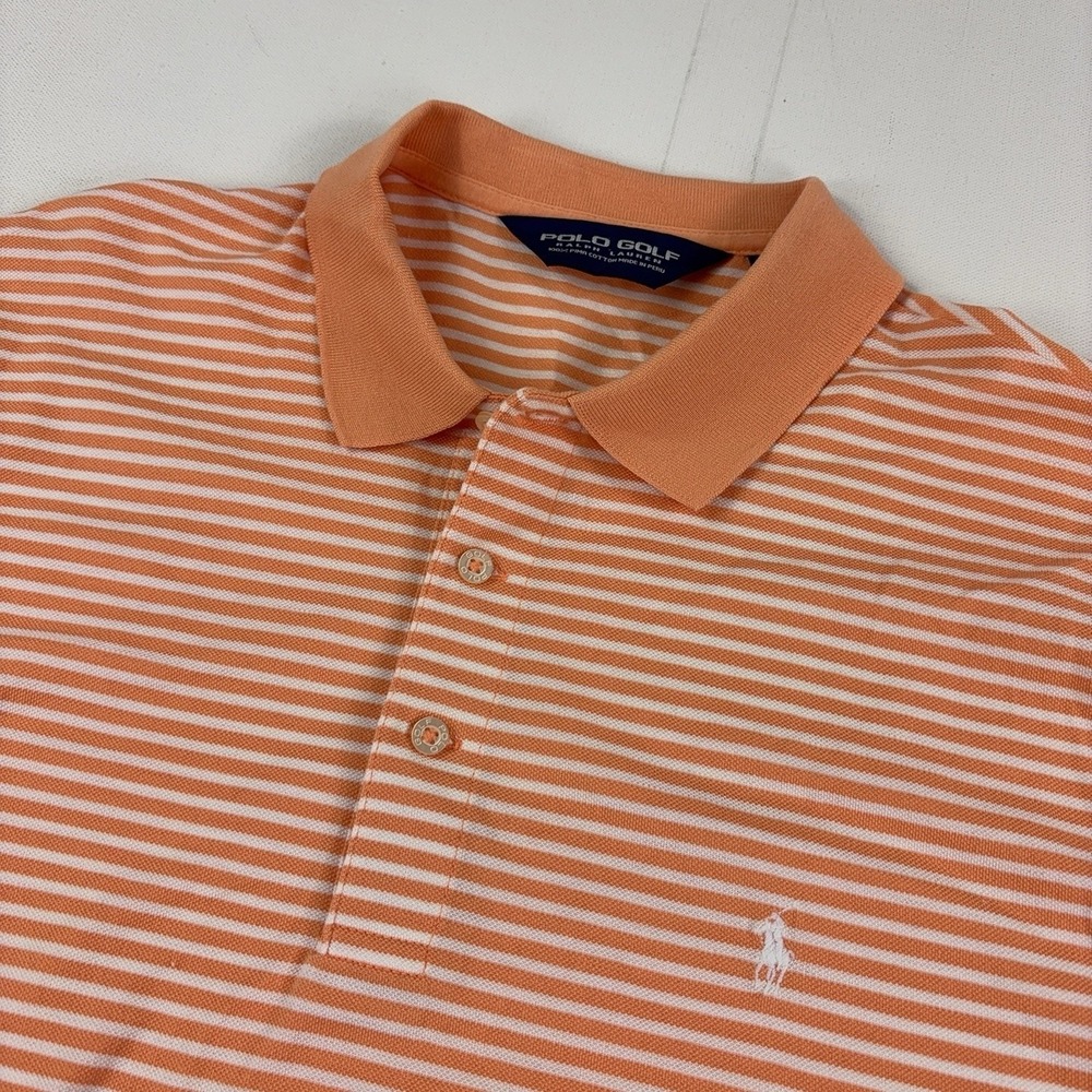 Polo Golf Ralph Lauren Polo Shirt Mens L Orange Striped Pima Cotton Short Sleeve